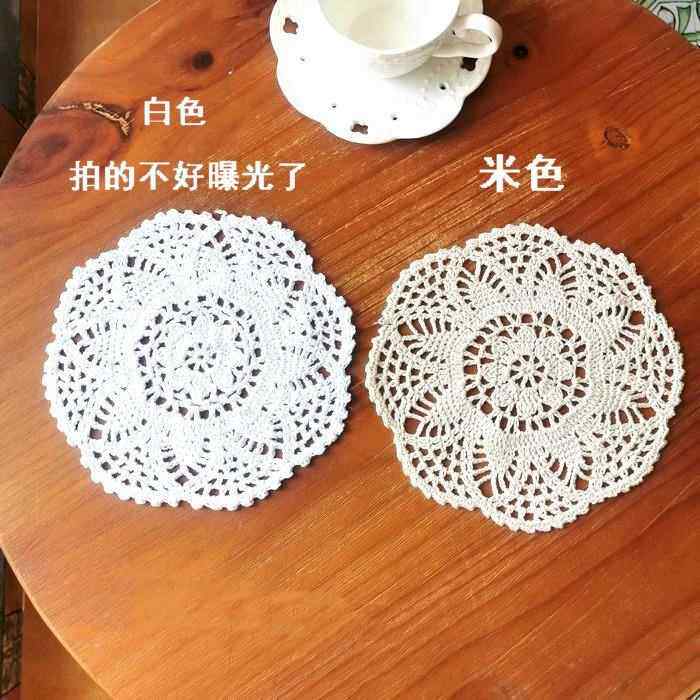 纯手工钩针钩花纯棉蕾丝编织拍摄道具复古欧式装饰圆桌垫子20cm