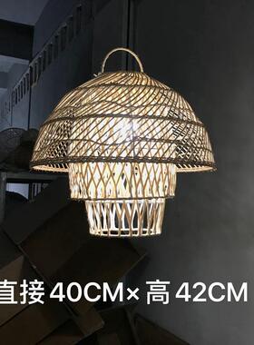 个性复古创意餐厅灯具斗笠吊灯藤编吊灯蘑菇造型三层罩铁艺吊灯