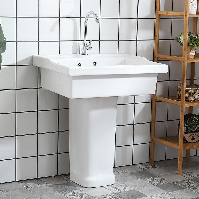 W6陶瓷立柱盆洗衣槽阳台卫生358间院厨房庭碗衣池台洗带搓板洗衣