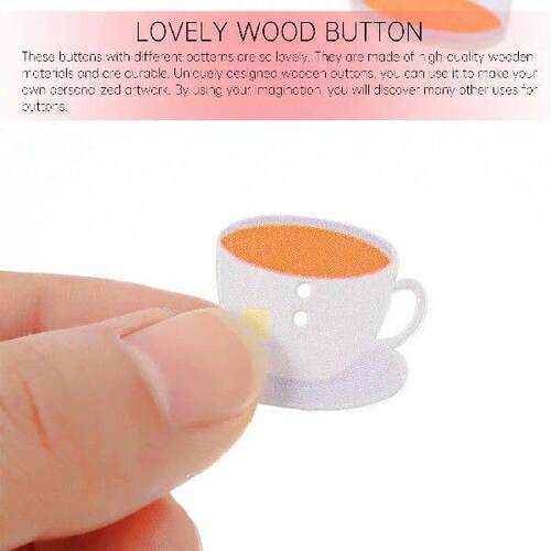 100 Pcs Wooden Buttons Coffee Cups Buttonhole Fasteners