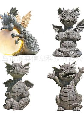 新品园林花园龙冥想打坐祈祷树脂摆件花园树脂工艺品装饰摆设