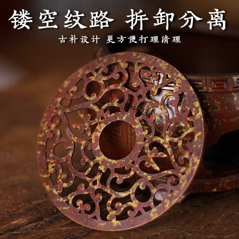 手工复古温茶铜炉家用户外煮茶茶炉加热可拆卸底座烧茶煮茶铜炉