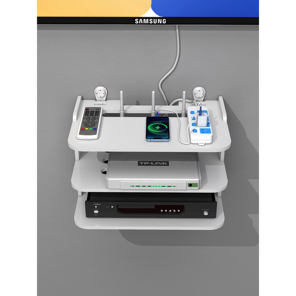 路由器置物架电视机顶盒壁挂收纳盒免打孔散热家用放无线WiFi架子
