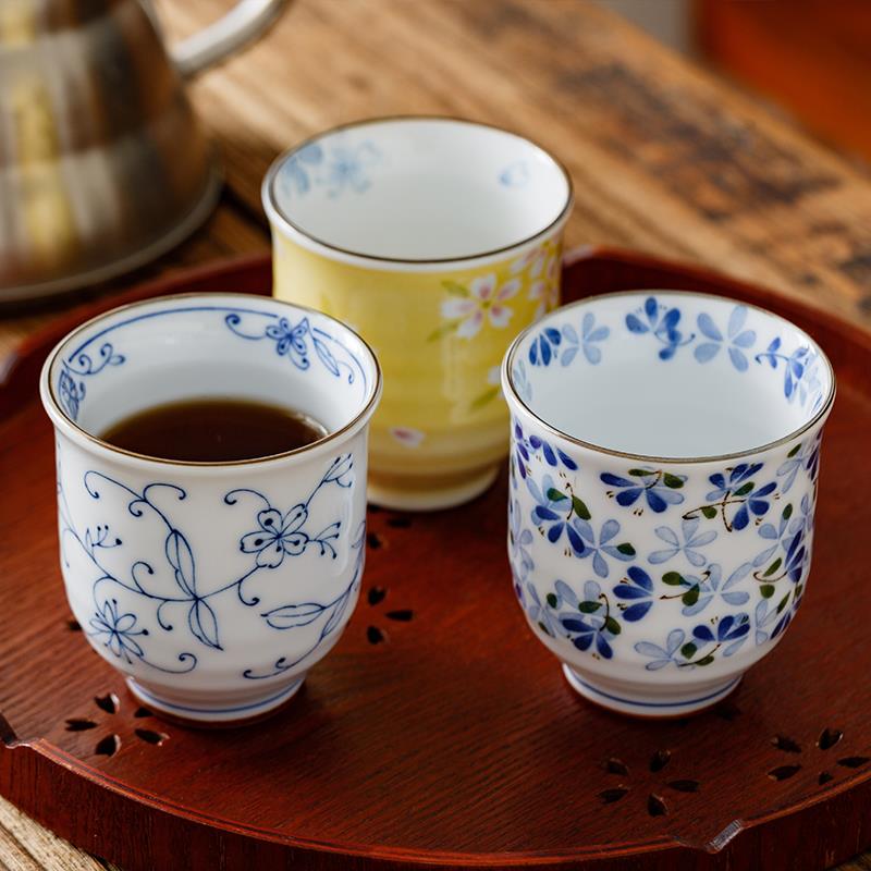 日本进口陶瓷茶杯釉下彩水杯日式家用泡茶喝水主人杯品茗杯单杯