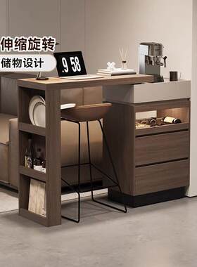 实木意式极简伸缩吧台一体柜家用小户型隔断储物柜咖啡柜餐边柜子