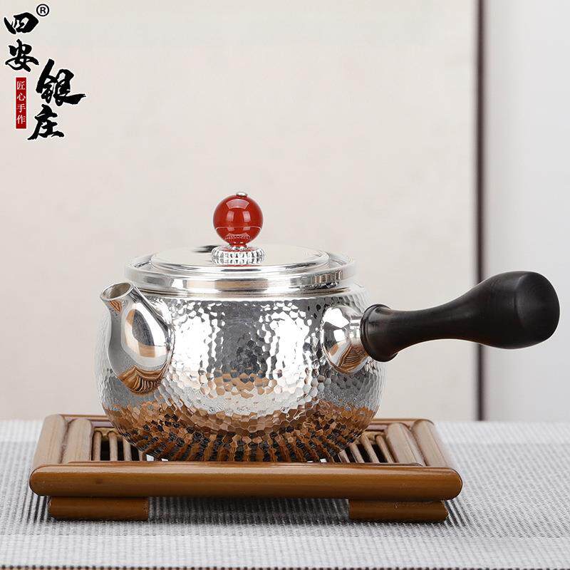 典工堂锤纹侧把泡茶壶手工亮光侧把冲泡壶足银家用冲泡壶罐罐茶壶
