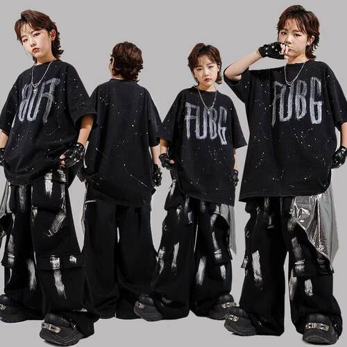 幼儿locking街舞演出服嘻哈酷帅男童套装hiphop女童潮牌童装夏季