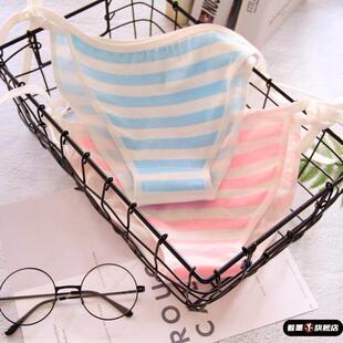 女士绑带蓝白条纹内裤日系蓝粉系带男士变装飞机袜女装大佬三角裤