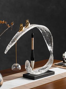 艺贝新中式小鸟毛笔架摆件样板YB-ML917子房间售楼处展厅房茶室书