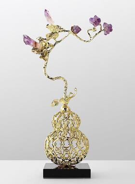 新中式轻奢锌合金葫芦晶石摆件公客办室玄关装饰乔厅迁新XYC居品