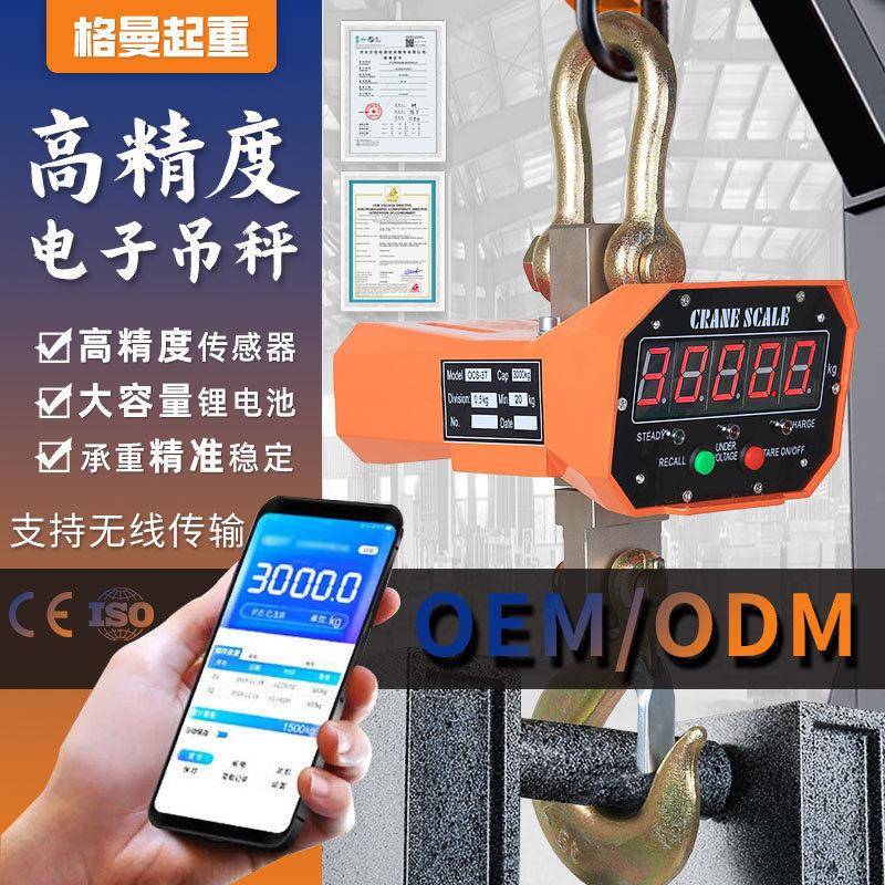 跨境定制工业电子吊秤500kg数显防水吊磅1吨直视打印2T电子吊钩秤