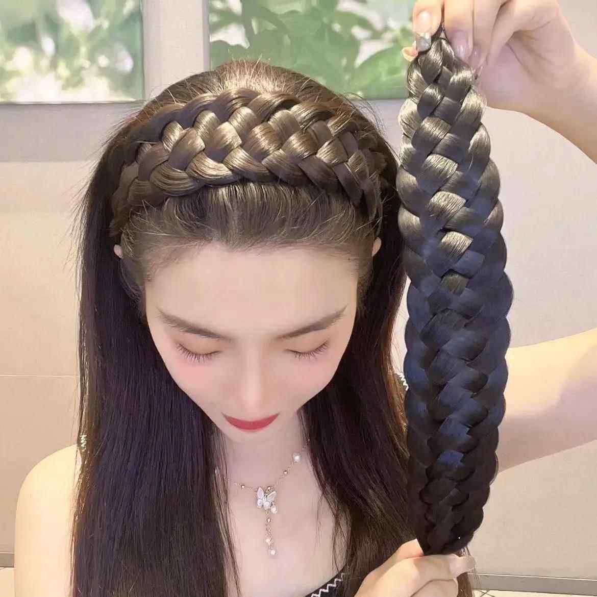 假发碎发麻花辫发箍假发女黑长直发盖白发发卡遮盖仿真增发新款图片