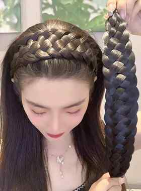 假发碎发麻花辫发箍假发女黑长直发盖白发发卡遮盖仿真增发新款