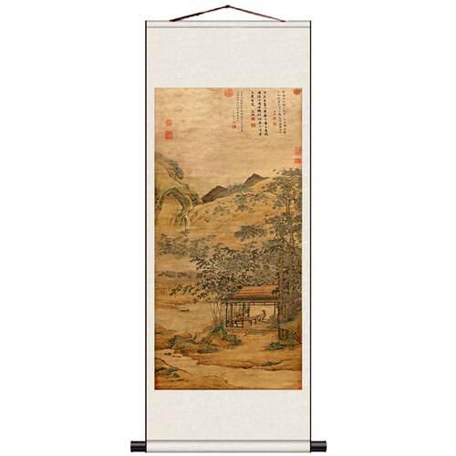 溥畔年 唐伯虎唐隐山水人物画中国画卷轴画古色古香书法茶馆为顾