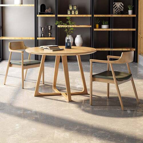 实木圆餐桌北欧简约休闲商务会客接待桌咖啡奶茶店面洽谈桌椅组合