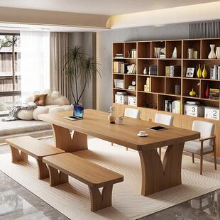 客厅实木创意书桌家用办公桌工作台阅读学习写字桌子原木大板长桌