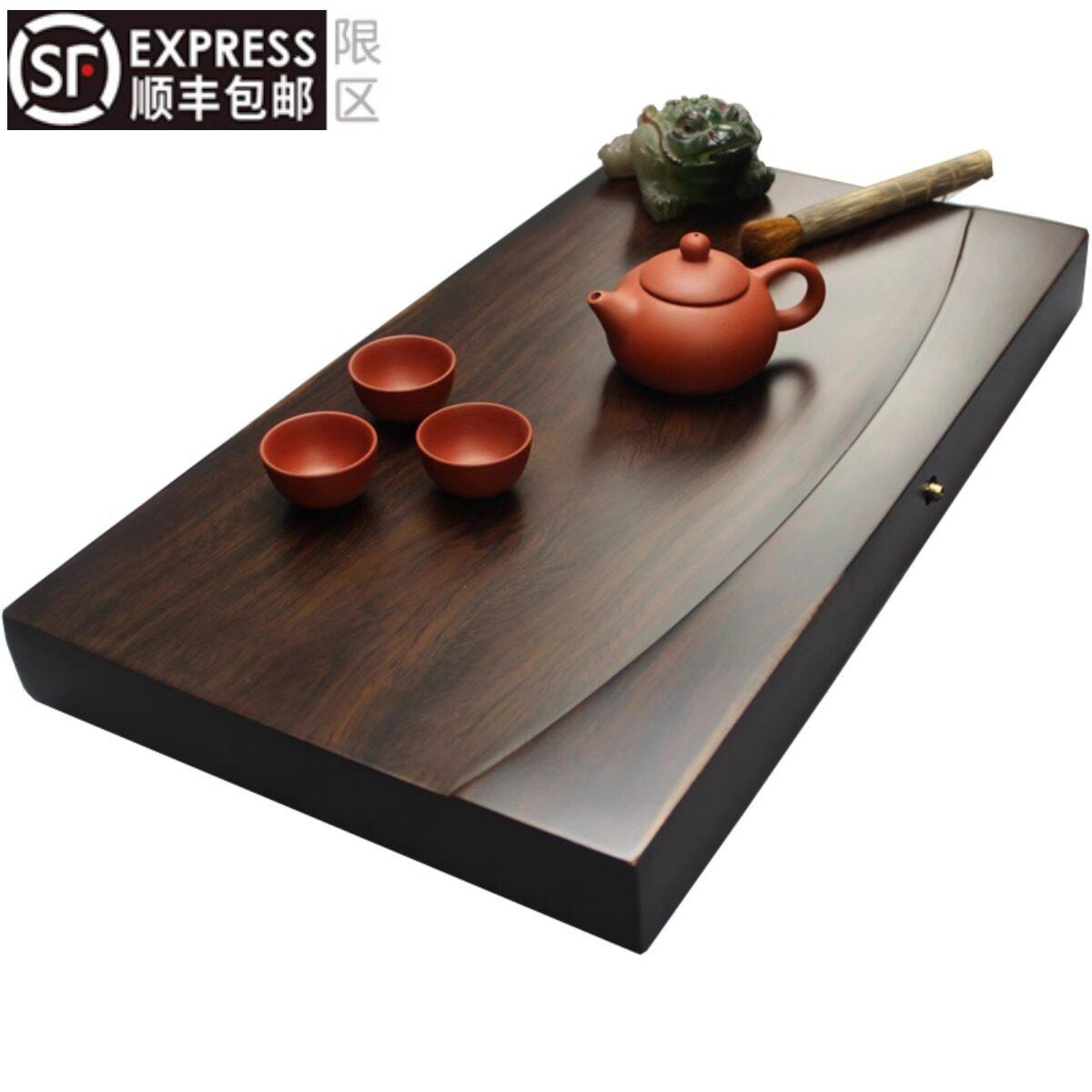 整块乌黑檀木茶盘实木茶台长方原木家用茶海大号排水简约功夫茶具