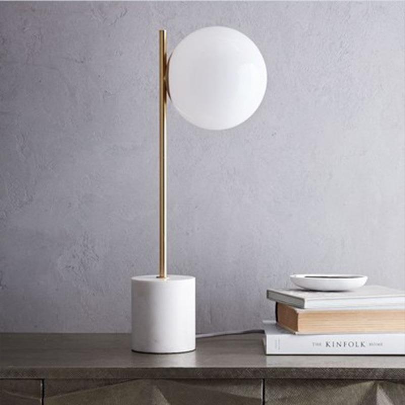 大创意简约玻璃圆球灯罩厅理7015石底座台灯样房板客卧室书房护眼