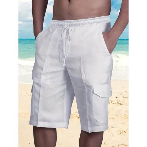 R 86276 Linen Multi-pocket Mens Beach Shorts 亚麻多袋士沙