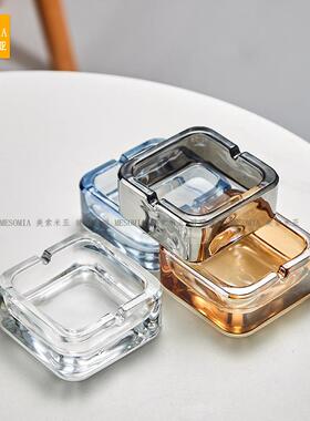 新款直销美索米亚水晶玻璃烟灰缸时尚方形烟盅轻奢客厅创意酒店高