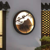 露台圆形内嵌氛围壁灯户外防水庭院灯景观影新中式 别墅小区外墙灯