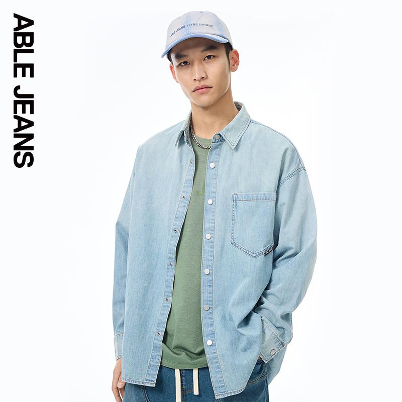 ABLE JEANS【街头大衬衫】夏季新款街头渐变牛仔衬衫男
