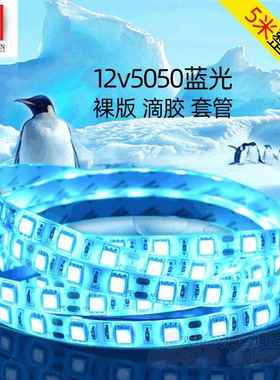 5050冰蓝色灯条12V伏冰蓝灯带LED海洋蓝软灯带 天蓝色贴片软灯条
