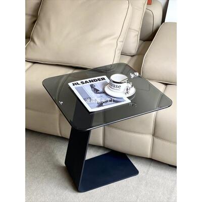 意式奢不锈钢边几轻沙发客厅EMM玻角几璃现代艺感角术几小圆茶几
