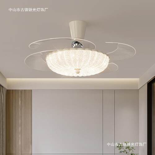法式复古隐形风扇灯吊扇灯中古风卧室电扇灯餐厅一体风扇灯