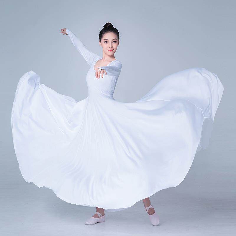 新款典现代舞演出服开场舞大裙摆古女舞蹈服飘逸连练功长袖舞蹈裙