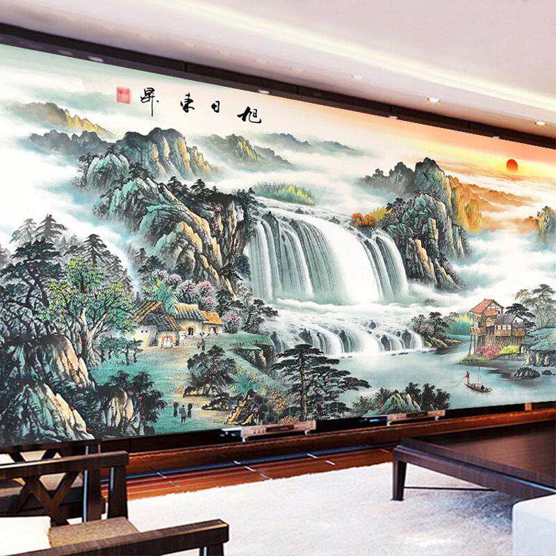 2025新款流水生财钻石画满钻贴钻十字绣钻石绣客厅大幅风景山水画