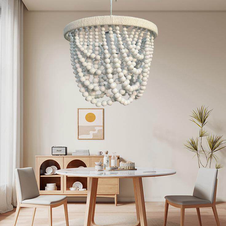 田园单头木珠小吊灯女孩公主卧室儿童房衣帽间麻绳餐厅灯公主风