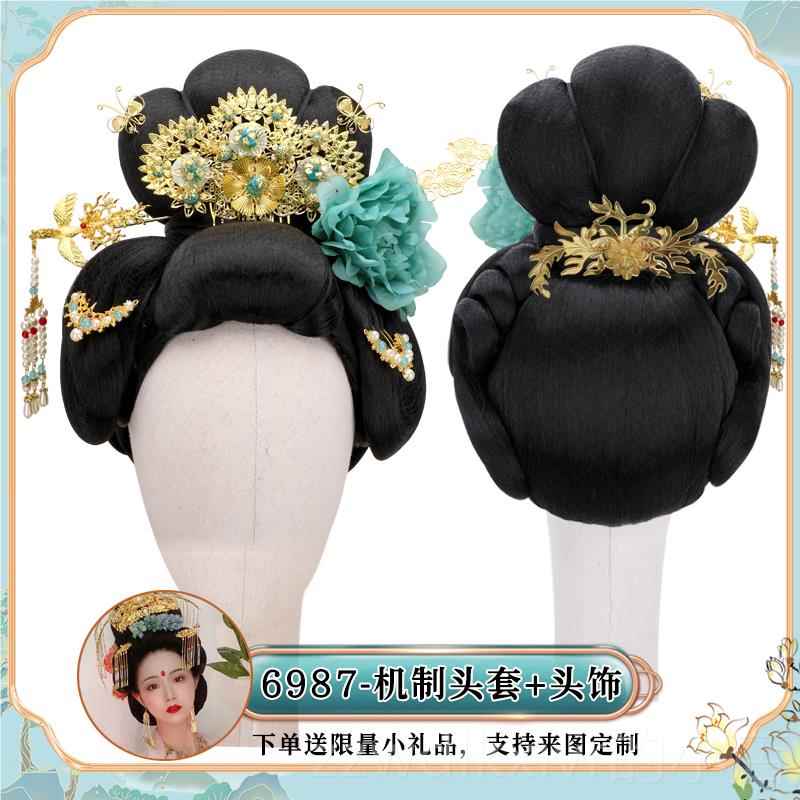 新款反串贵妃风型整顶假发古古装汉服襦造百裙搭头套少女中华风全