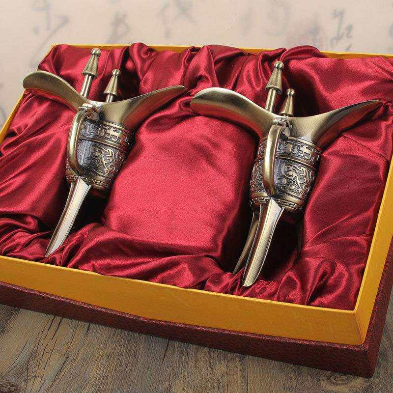 复古酒樽父辛爵宫廷酒具饕餮纹酒杯酒爵杯青铜器摆件酒鼎杯送礼装