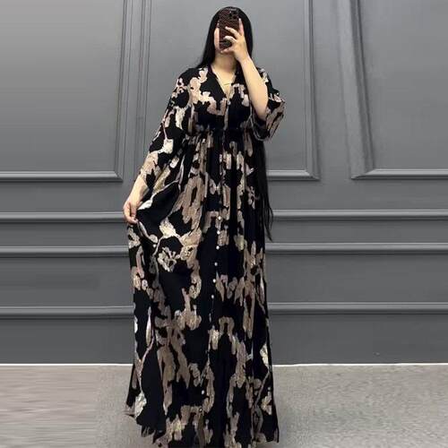 Printed high waisted and large swing long skirt