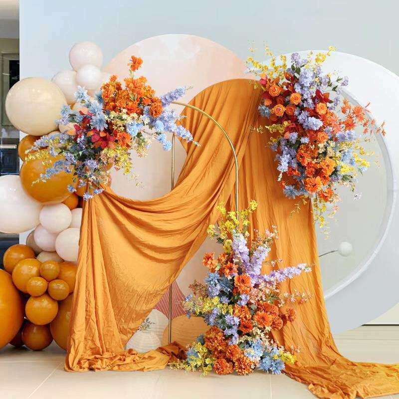 蓝橙婚礼花艺仿真花迎宾背景花舞台壁挂花排花架摄影直播墙面花卉