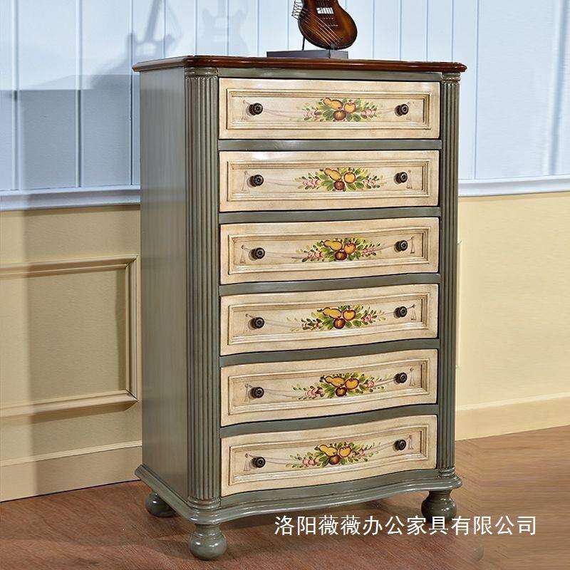 美式实木斗柜卧室复古彩绘储物柜客厅欧式五斗柜地中海田园收纳柜