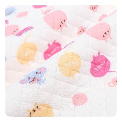 秋冬印花针织棉服面料三层夹丝提花保暖面料抱被卡通印花空气层