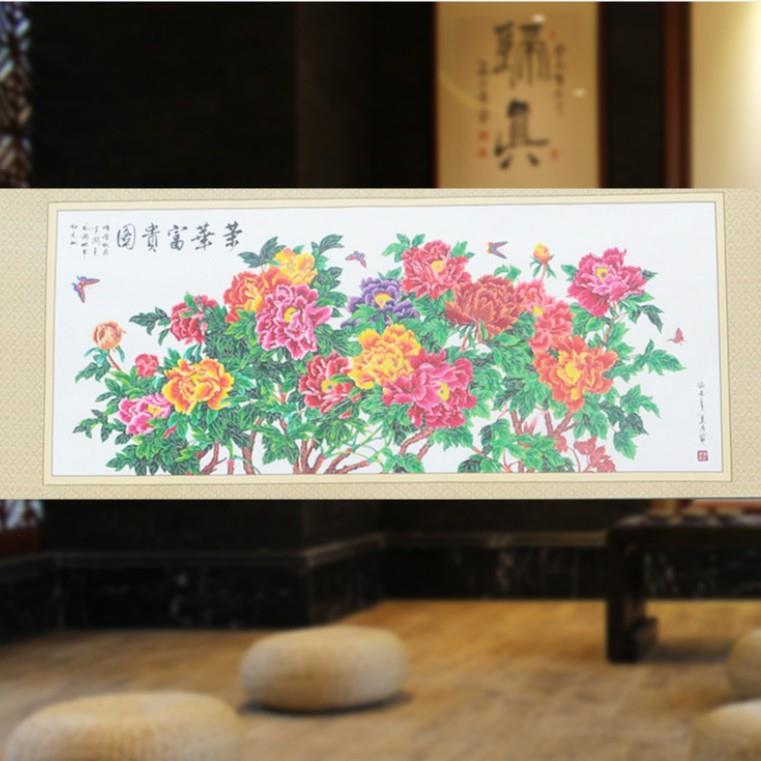 蔚县手工剪纸画客厅装饰植物山水无框画轴玄关剪纸竖幅挂画