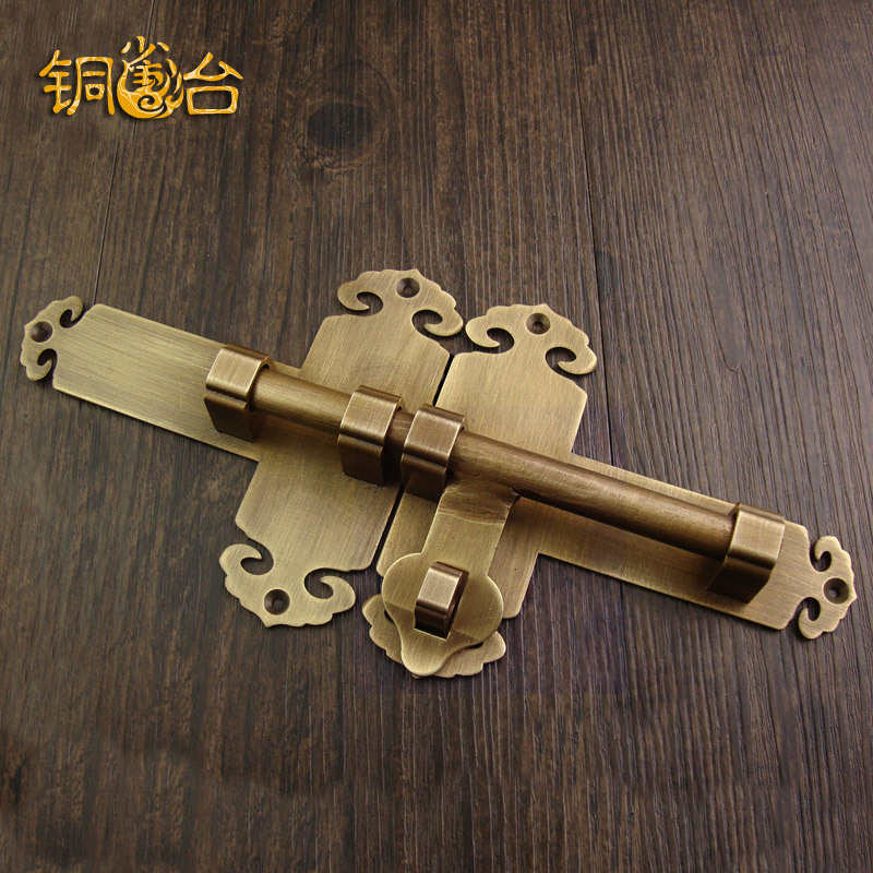 32cm中式仿古纯铜门插销加厚大门锁插锁带孔门闩花园全铜门栓