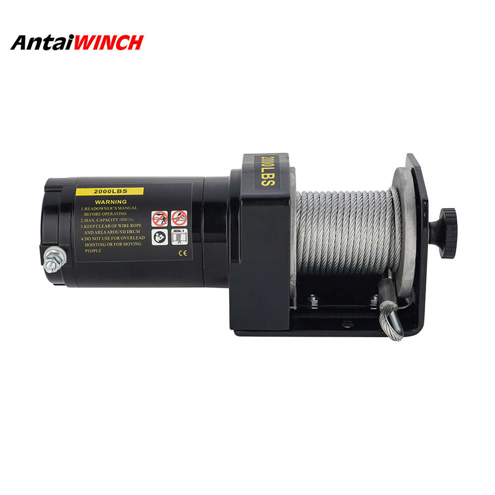 热销12v/24v2000磅迷你电动绞盘 直流电绞盘 钢丝绳绞盘