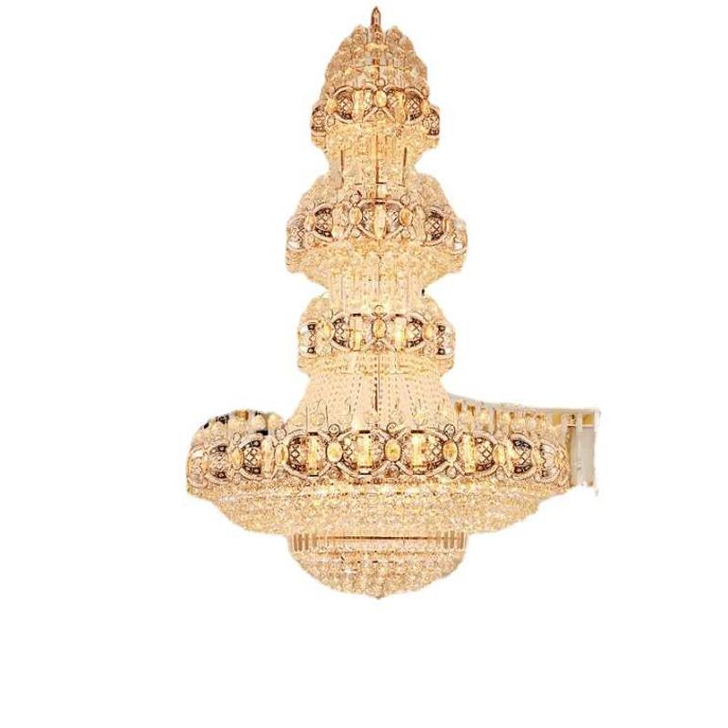 豪华大气金色复式楼客厅水晶大吊灯别墅酒店大堂大厅长吊灯工程灯