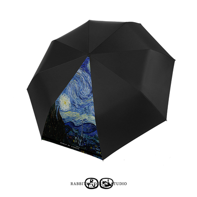 rabbituu【星空】双层自动雨伞男学生防晒防紫外线折叠晴雨两用伞