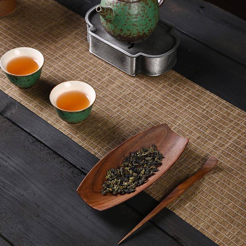 新款直销实木黑檀茶则二件套赏茶荷茶碟六君子茶具茶道配件茶拨套