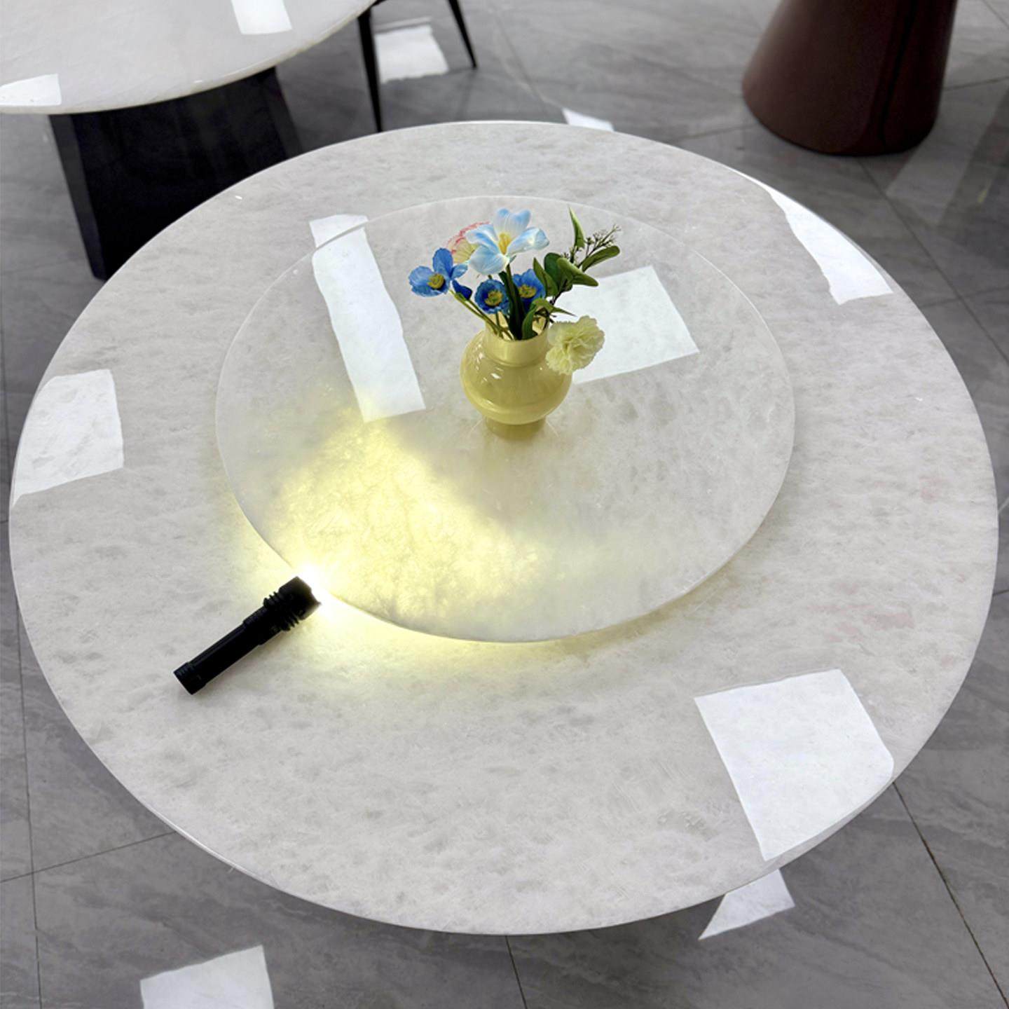 冰晶白玉奢石餐桌天然大理石餐桌椅组合皇家卡里冰玉圆桌家用饭桌