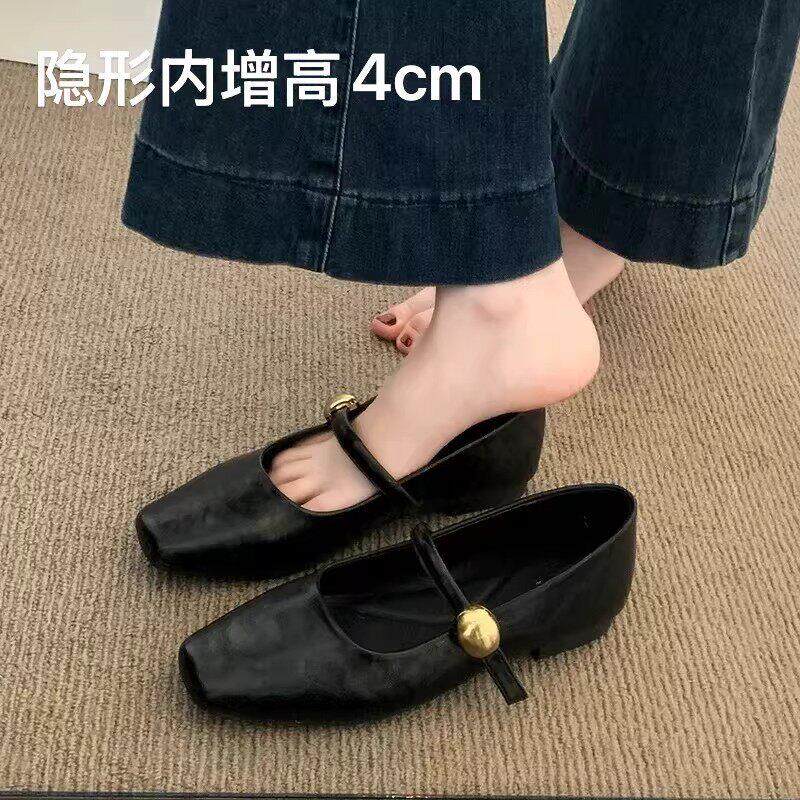 香港真皮内增高黑色单鞋女2026春季新款平底小皮鞋法式玛丽珍女鞋