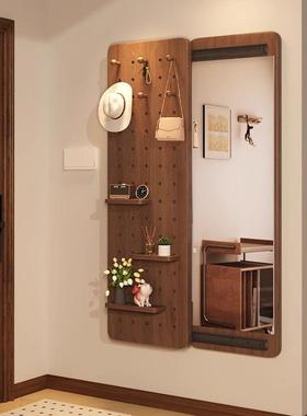 实木洞洞板穿衣镜隐形推拉全身镜子关闭隐藏可遮挡壁挂玄关试衣镜