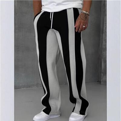 Mens Streetwear Pants With Color Block Design Black And