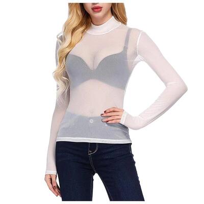 Women ' s Tight Fitting Long Sleeved Shirt Slim Perspective