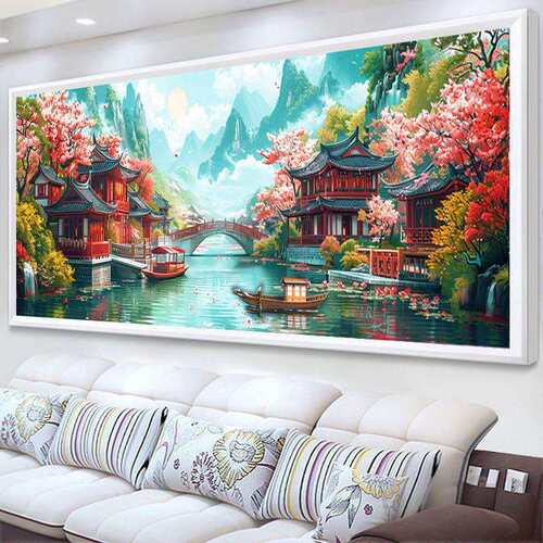 蒙娜丽莎十字绣江南古韵2025新款客厅书房新中式风景山水手工自绣